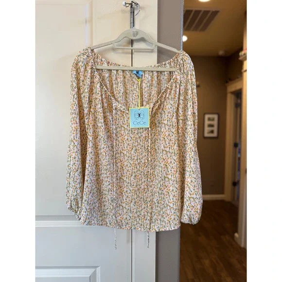 CeCe Women's Flowy Lightweight NWT Floral Print Summery Split Sleeve Blouse XL - Picture 11 of 13